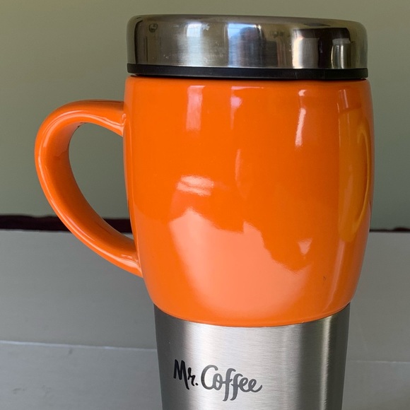 Mr.Coffee stainless Steel & Orange Ceramic travel Mug 16 Oz insulated coffee mug - Picture 6 of 8